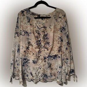 Belle by Kim Gravel Sz 1X Floral Print Women's Blouse